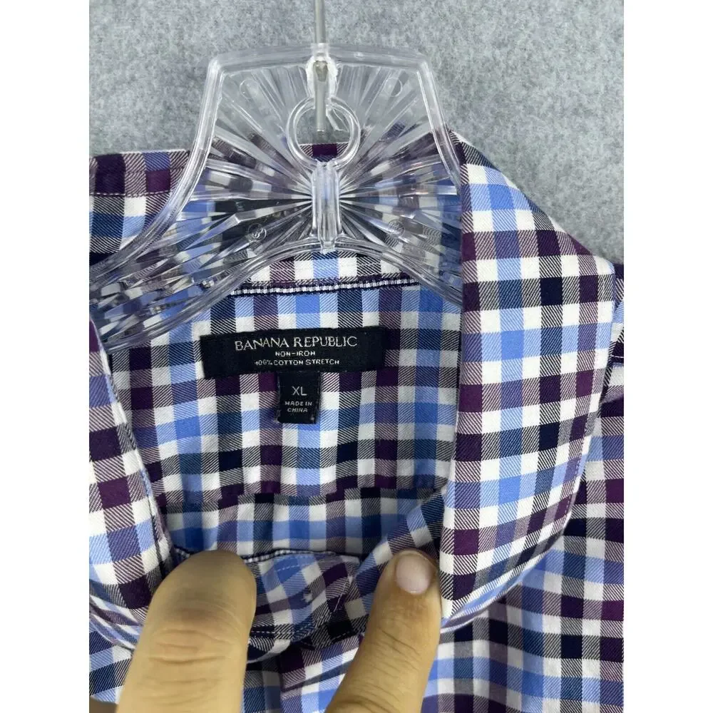 Banana Republic‎ Shirt Mens XL Blue Checks Long Sleeve Button Up Classic Preppy